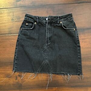 Topshop Black Frayed Denim Mini Skirt